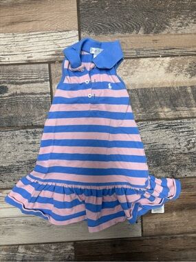Ralph Lauren Pink and Blue Striped Polo Ruffle Hem Dress